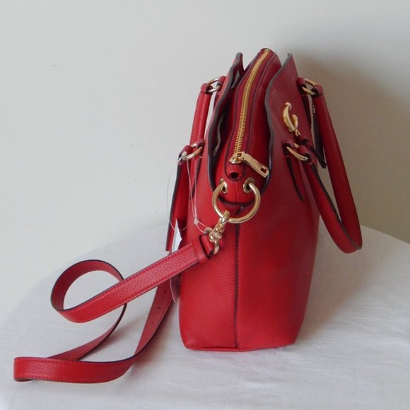 NEW COACH REMI Pebbled Leather Three Compartments Satchel Top Handle Bag in RED - Picture 3 of 7